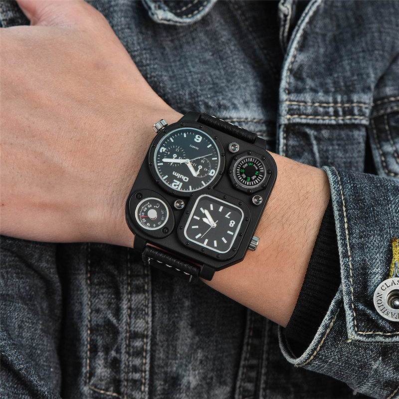 Compass Watch Luxury - Oulm Classic Black Casual Watches Men