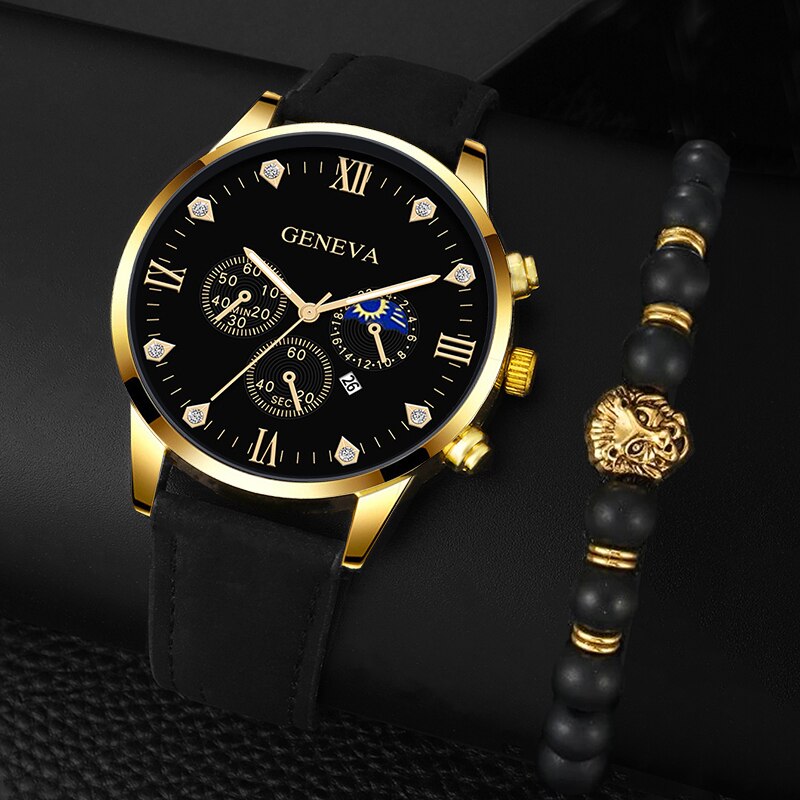 Lux Watch - 2pcs Luxury Mens Quartz Watches Bracelet