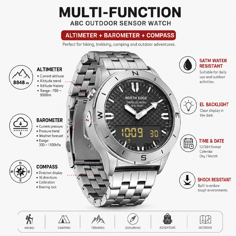 NORTH EDGE Men's Sports Digita - Compass Watch Luxury review and price